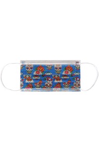 copertina di GiSafe Mascherina Chirurgica Filtrante 98% 3 Veli tipo II - conf. 10 pz - flowpack Blu Fantasia Santa Muerte