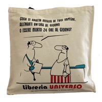 copertina di Borsa shopper di tela Libreria Universo con manici lunghi e stampa vignette mediche ... Bianco Lino Fantasia Vignette