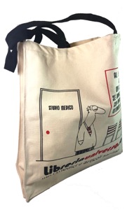 copertina di Borsa shopper di tela Libreria Universo con manici lunghi e stampa vignette mediche ... Bianco Lino Fantasia Vignette